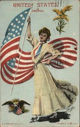 United States of America - woman holding flag Postcard