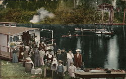 Family Outside Houseboat, St. Joe River Idaho Postcard Postcard Postcard