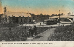 Waiting Station and Bridge, Entrance to Como Park St. Paul, MN Postcard Postcard Postcard