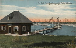 New York Yacht Club and Yachts in Harbor New London, CT Postcard Postcard Postcard