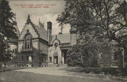 Wellesley Free Library and Town Hall Massachusetts Postcard Postcard Postcard