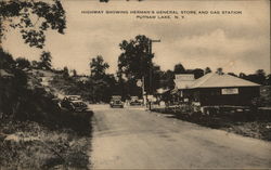 Highway Showing Herman's General Store and Gas Station Putnam Lake, NY Postcard Postcard Postcard