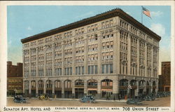 Senator Apt. Hotel and Eagles Temple Postcard