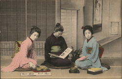 Japanese women reading books. Postcard