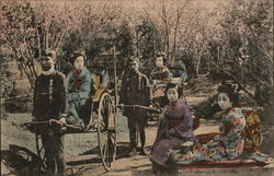 Japanese geishas and men Postcard Postcard