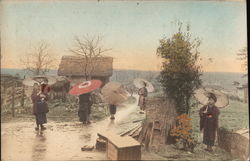 Japanese women with umbrellas Postcard Postcard