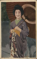 Japanese Lady Wears A Kimono And Carries An Umbrella Postcard