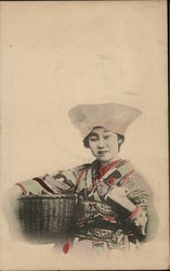 A lady with a basket Japan Postcard Postcard