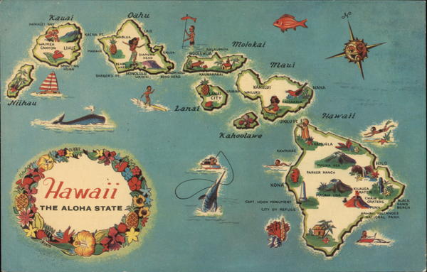 Hawaii - The Aloha State Maps Postcard