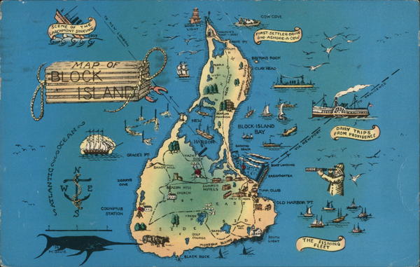 Map Of Block Island Rhode Island Postcard