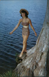 Woman Fishing on Lake Postcard