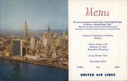 United Air Lines Menu United Nations, Empire State and Chrysler Buildings Postcard