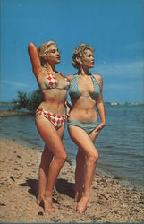 Two Women in Bikinis Swimsuits & Pinup Postcard Postcard Postcard