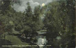 Moonlight Scene On The Raisin River Adrian, MI Postcard Postcard