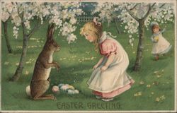 Easter Greeting - Bunny with two girls Postcard