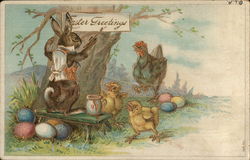 Easter Greetings With Bunnies Postcard Postcard Postcard