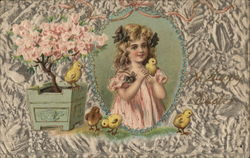 Girl with chicks Postcard Postcard Postcard