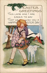 A Girl and a Lamb Postcard