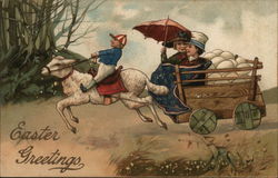 Jockey on a Sheep Pulling Wagon Eggs Postcard Postcard Postcard