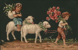 Children with Lambs and Flowers With Children Postcard Postcard Postcard