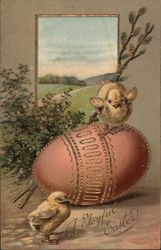 A Joyful Easter - Two Chicks and a Decorated Easter Egg With Chicks Postcard Postcard Postcard