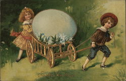 Boy and Girl With Golden Carriage Postcard