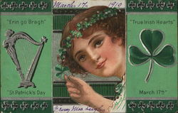 Harp, Girl, and Shamrock Postcard