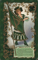 God Bless the Harp and the Shamrock Girls And the Flag of Emerald Green Postcard