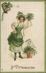 Irish Girl Holding Shamrock Bouquet Postcard