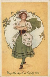 Irish Maid in Shamrock Decorated Dress Postcard