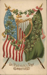 Crossed Erin go Bragh and American Flags Postcard