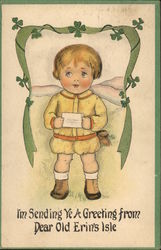 Young boy with clover banner St. Patrick's Day Postcard Postcard Postcard