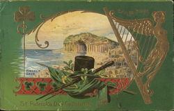 Fingal's Cave, Shillelagh Walking Stick, Celtic Harp St. Patrick's Day Postcard Postcard Postcard