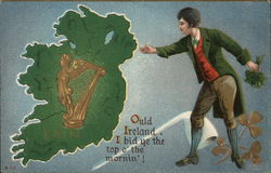 Irish Man and Ireland Map Postcard