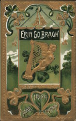 Irish Harp and Shamrocks Postcard