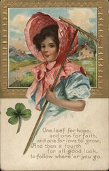 Young Woman Wearing a Large Pink Bonnet Postcard