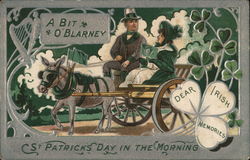 St Patrick's Day - Couple Riding in a Carriage Postcard