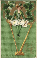 Girl in Green Sitting Atop a Golden Harp Postcard