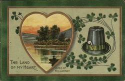 St Patrick's Day - A Heart-shaped Landscape next to a hat with a pipe in the brim Postcard