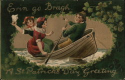 Irish People in Row Boat St. Patrick's Day Postcard Postcard Postcard