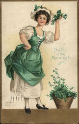 Woman wearing white and green overdress. St. Patrick's Day Postcard Postcard Postcard