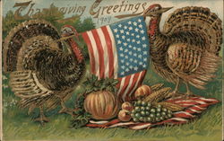 Turkeys Holding an American Flag Patriotic Postcard Postcard Postcard