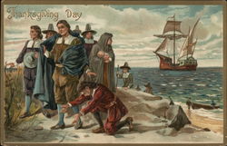 Thanksgiving Day - Pilgrims coming ashore Postcard Postcard Postcard