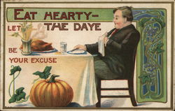 Thanksgiving - Large Man at Dinner Table Men Postcard Postcard Postcard