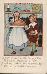 Boy and Girl Holding Platter with Cooked Turkey Children Postcard Postcard Postcard