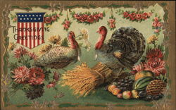 Thanksgiving Greetings - Two Turkeys with food and flowers Postcard