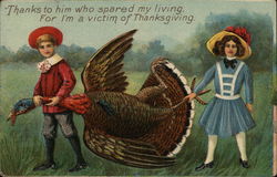 Thanksgiving - Two Children Carrying a Turkey Postcard