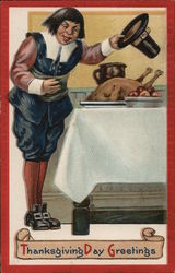 Thanksgiving Day Greetings Pilgrims Postcard Postcard Postcard