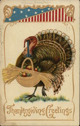 Turkey Holding Basket of Grains Postcard