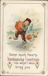 Dutch Boy Harvesting a Pumpkin Children Postcard Postcard Postcard